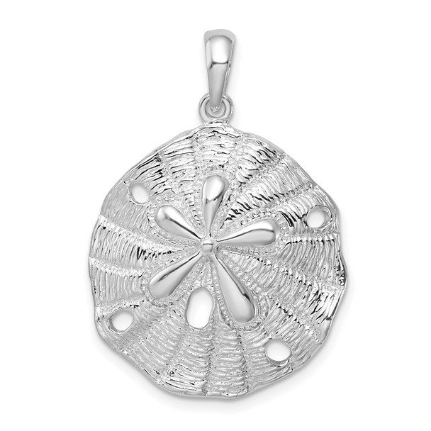 Sterling Silver Polished/Textured Beveled Sand Dollar Pendant QC10092