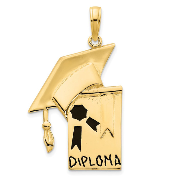 14k Yellow Gold Epoxy Graduation Cap and Diploma Pendant