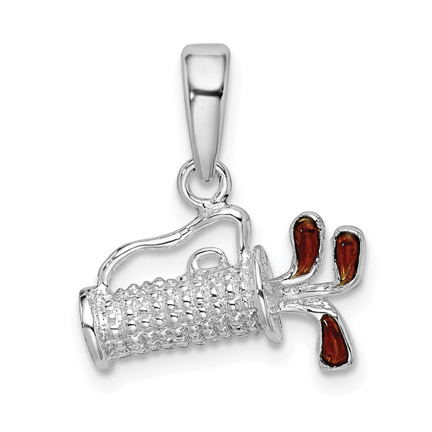 Sterling Silver Polished 3D Enameled Golf Bag Pendant