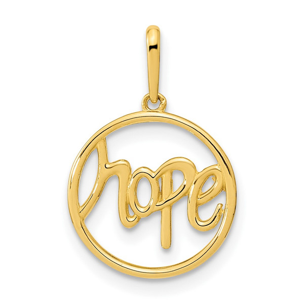 14k Yellow Gold Polished Circle with HOPE Pendant