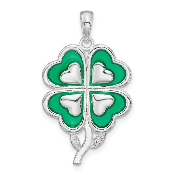 Sterling Silver Polished Enameled 4-Leaf Clover Pendant