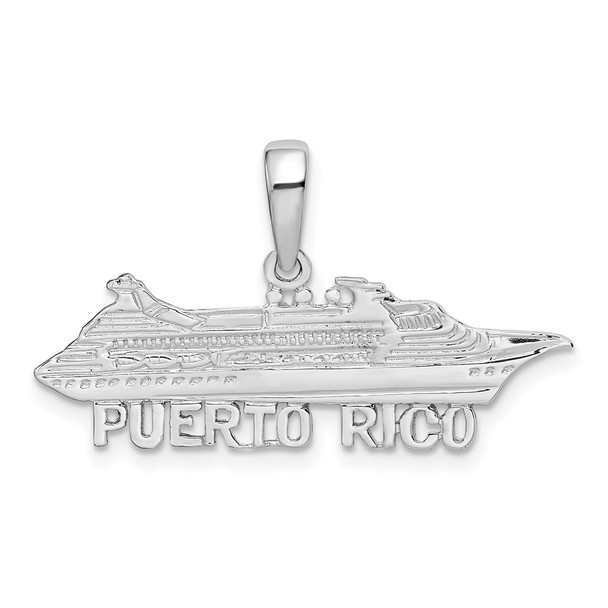 Sterling Silver Polished Puerto Rico Cruise Ship Pendant