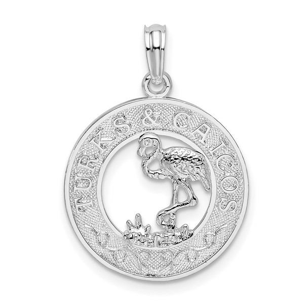 Sterling Silver Textured Turks and Caicos w/Flamingo Pendant