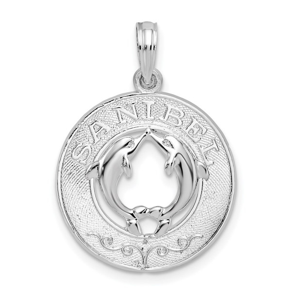 Sterling Silver Polished Sanibel Circle w/Dolphins Pendant