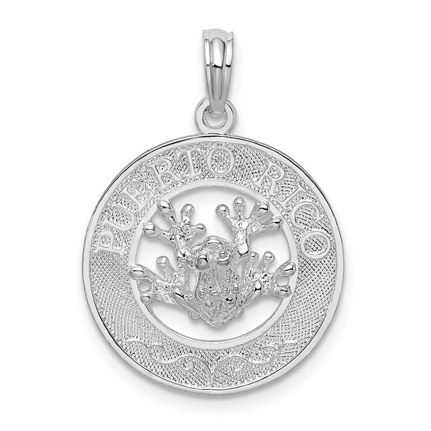 Sterling Silver Polished Puerto Rico Circle w/Frog Pendant