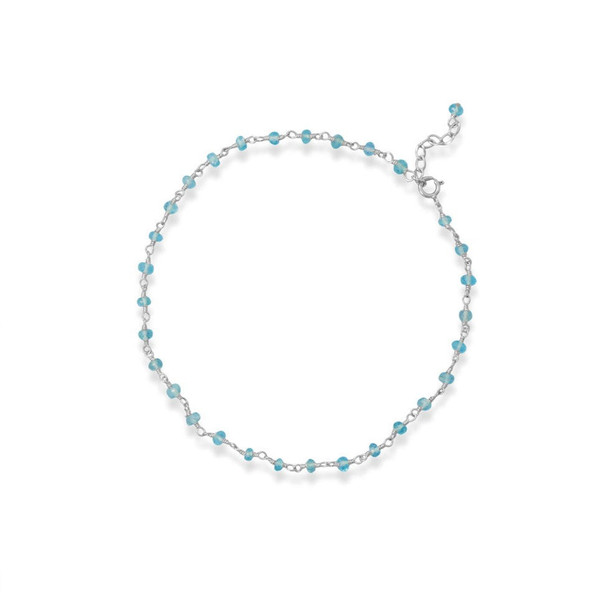 Sterling Silver Sea Breeze Blue! 9.5" + 1" Apatite Bead Anklet