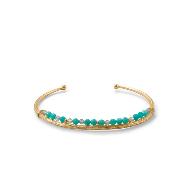 Sterling Silver 14 Karat Gold Plated Amazonite and Labradorite Cuff Bracelet