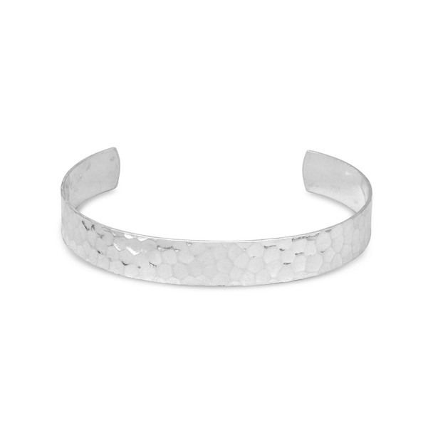 Sterling Silver 9.5mm Hammered Cuff Bracelet