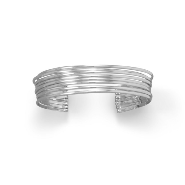 Sterling Silver Rhodium Plated 8 Row Cuff Bracelet