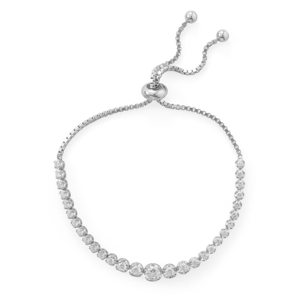 Sterling Silver Rhodium Plated Graduated CZ Bolo Bracelet