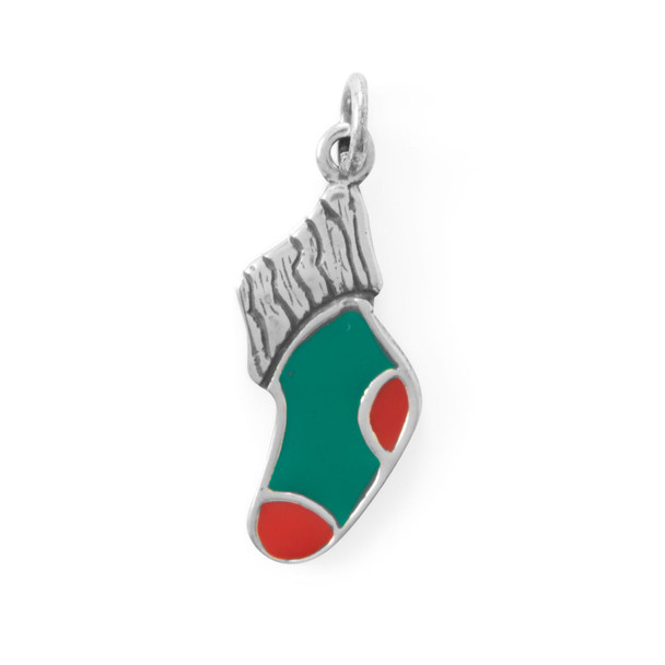 Sterling Silver Enamel Stocking Charm