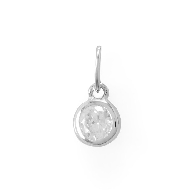 Sterling Silver Round CZ April Simulated Birthstone Charm