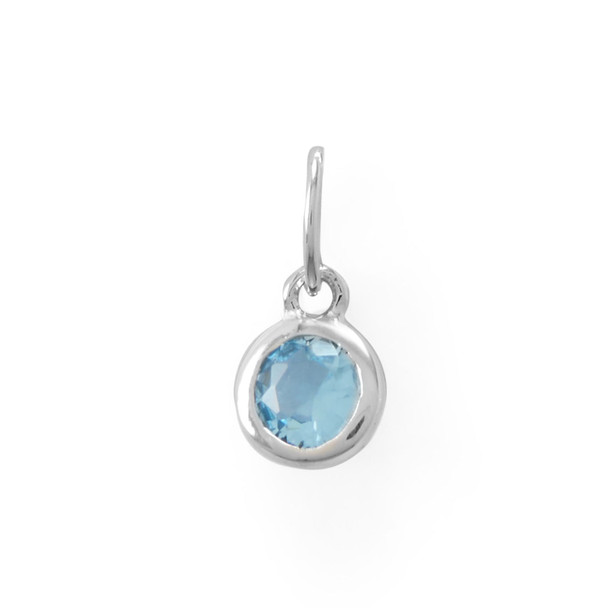 Sterling Silver Round CZ March Simulated Birthstone Charm