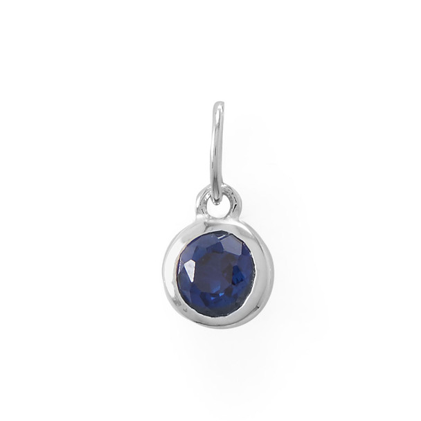 Sterling Silver Round CZ September Simulated Birthstone Charm
