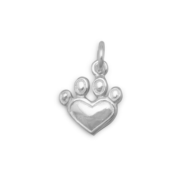 Sterling Silver Heart Paw Print Charm