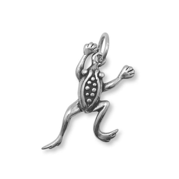 Sterling Silver Oxidized Leaping Frog Charm