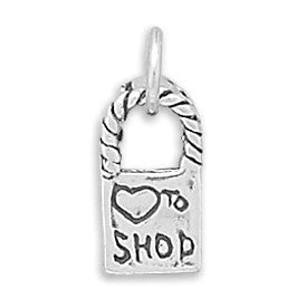 Sterling Silver Love To Shop Reversible Bag Charm