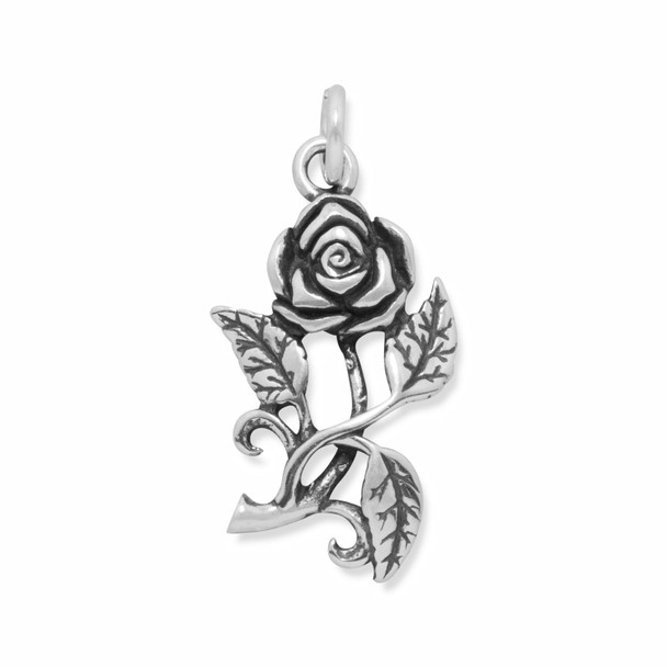 Sterling Silver Oxidized Rose Charm