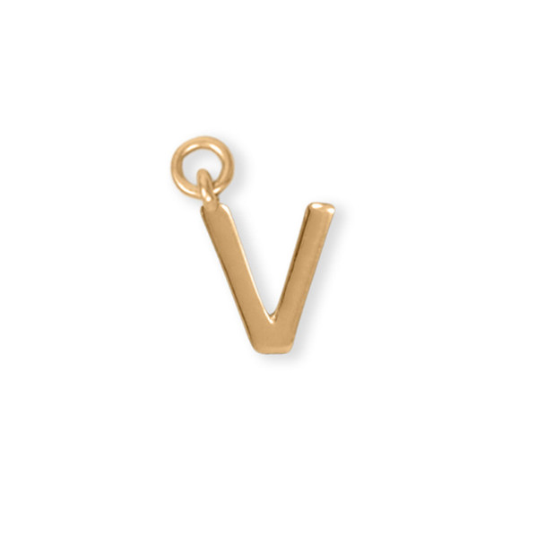 Sterling Silver 14 Karat Gold Plated Polished "V" Charm