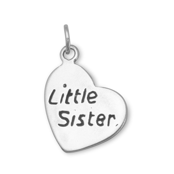 Sterling Silver Oxidized "Little Sister" Heart Charm
