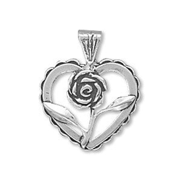 Sterling Silver Heart with Rose Charm