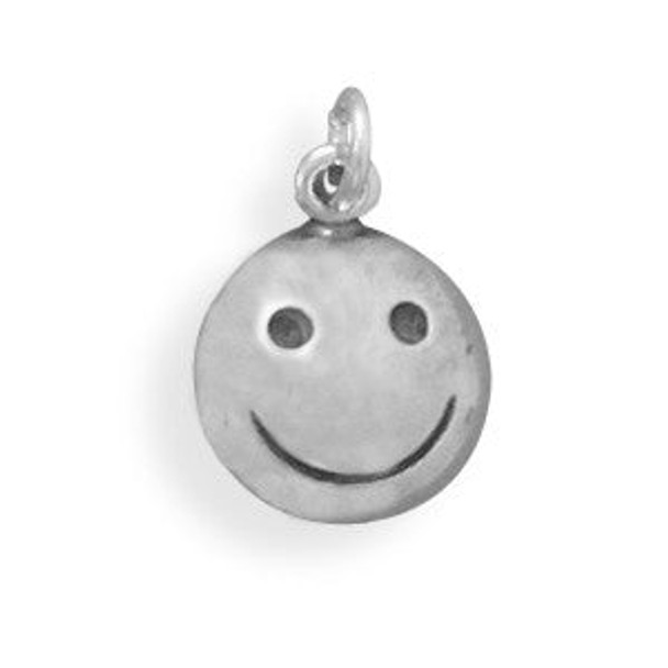 Sterling Silver Oxidized Smiley Face Charm