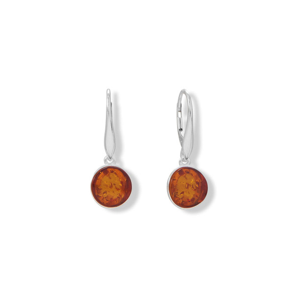Sterling Silver Round Amber Lever Earrings