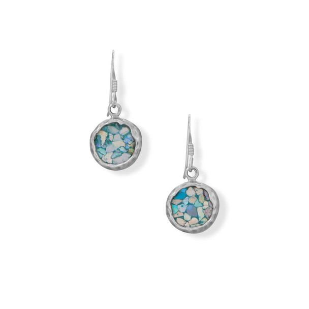 Sterling Silver 13.5mm Round Roman Glass Earrings