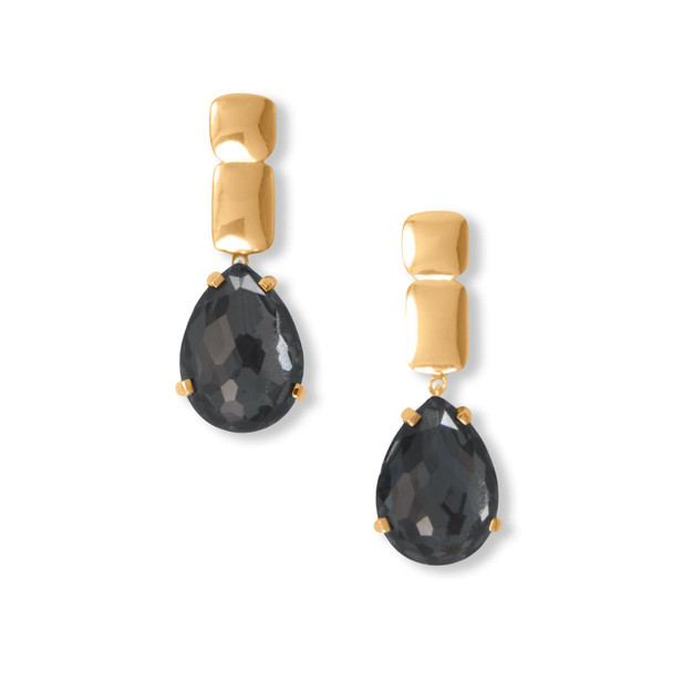 Sterling Silver 14 Karat Gold Plated Hematite and Quartz Drop Earrings