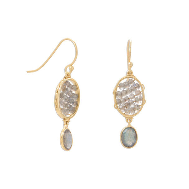 Sterling Silver 14 Karat Gold Plated Labradorite French Wire Earrings