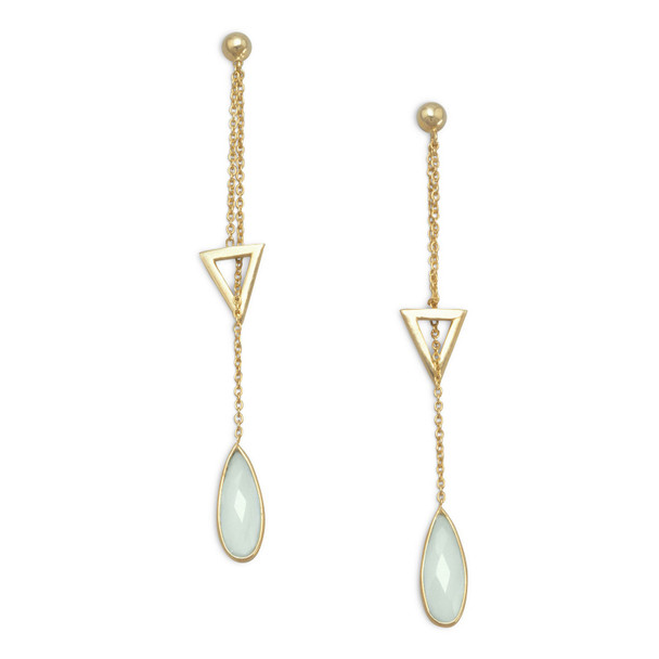 Sterling Silver 14 Karat Gold Plated Lariat Style Earrings with Chalcedony Drop