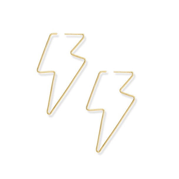 Sterling Silver 14 Karat Gold Plated Lightning Bolt Outline Earrings