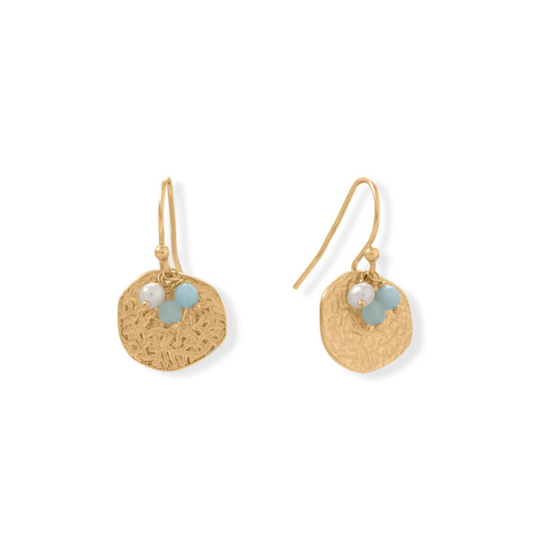 Sterling Silver Alluring Aquamarine! 14 Karat Gold Plated Aquamarine and Cultured Freshwater Pearl Disk Earrings