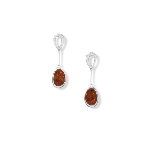 Sterling Silver Open Link and Amber Drop Earrings