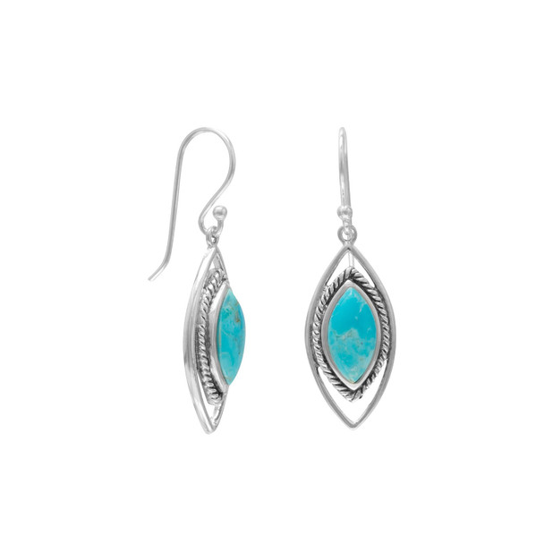 Sterling Silver Oxidized Marquise Simulated Turquoise Earrings