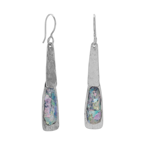 Sterling Silver Oxidized Textured Ancient Roman Glass Earrings