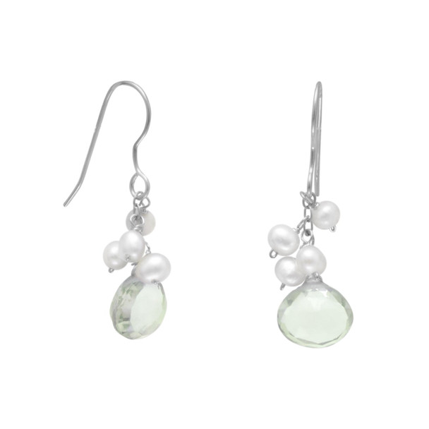 Sterling Silver Prasiolite and Cultured Freshwater Pearl French Wire Earrings