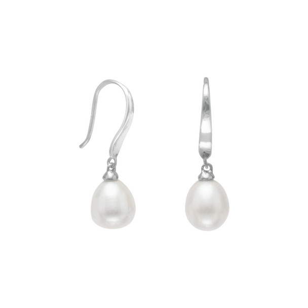 Sterling Silver Rhodium Plated Cultured Freshwater Pearl French Wire Earrings