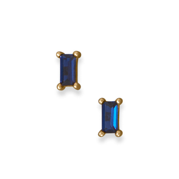 Sterling Silver 14 Karat Gold Plated Blue Baguette CZ Earrings