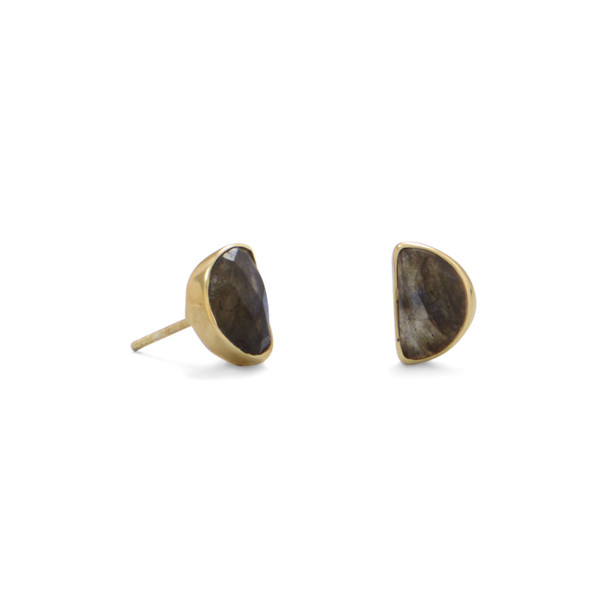 Sterling Silver 14 Karat Gold Plated Half Moon Labradorite Studs