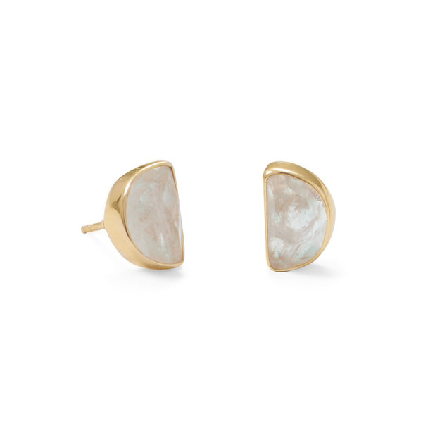 Sterling Silver 14 Karat Gold Plated Half Moon Rainbow Moonstone Post Earrings