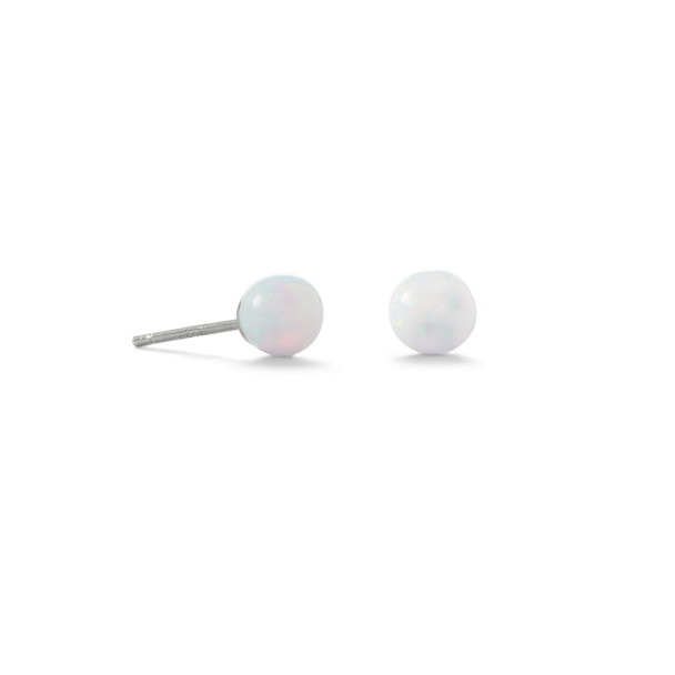 Sterling Silver 5mm White Synthetic Opal Stud Earrings