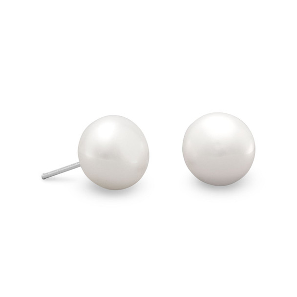 Sterling Silver Cultured Freshwater Button Cultured Freshwater Pearl Studs