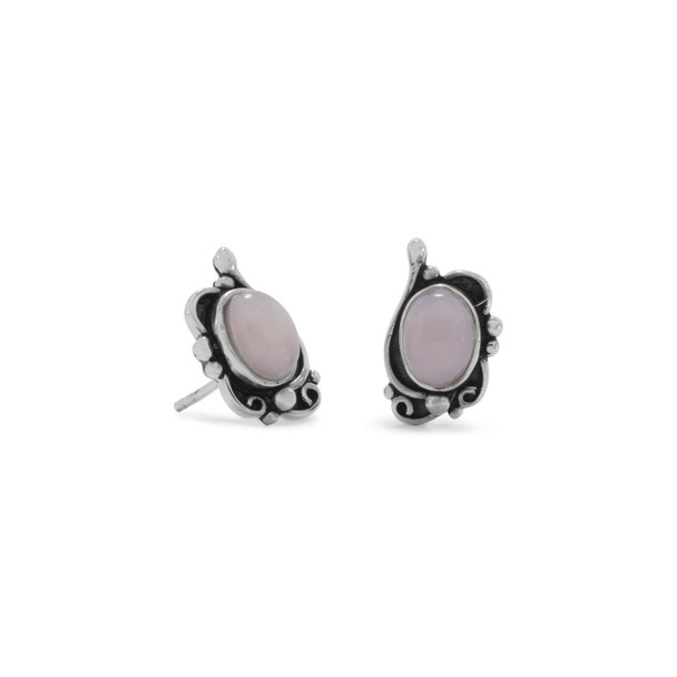 Sterling Silver Oxidized Synthetic Pink Opal Earrings