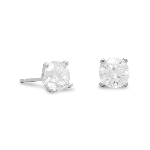 Sterling Silver Rhodium Plated 6mm CZ Stud Earrings