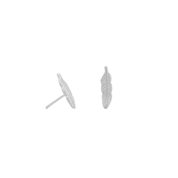 Sterling Silver Rhodium Plated Feather Stud Earrings