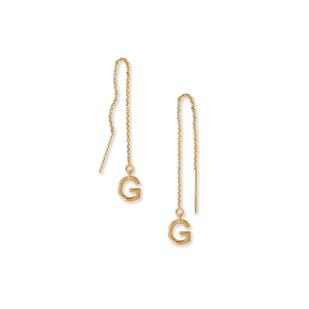 Sterling Silver 14 Karat Gold Plated "G" Initial Threader Earrings