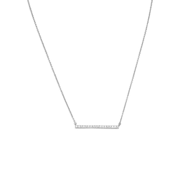 Sterling Silver 16" + 2" Rhodium Plated CZ Bar Necklace