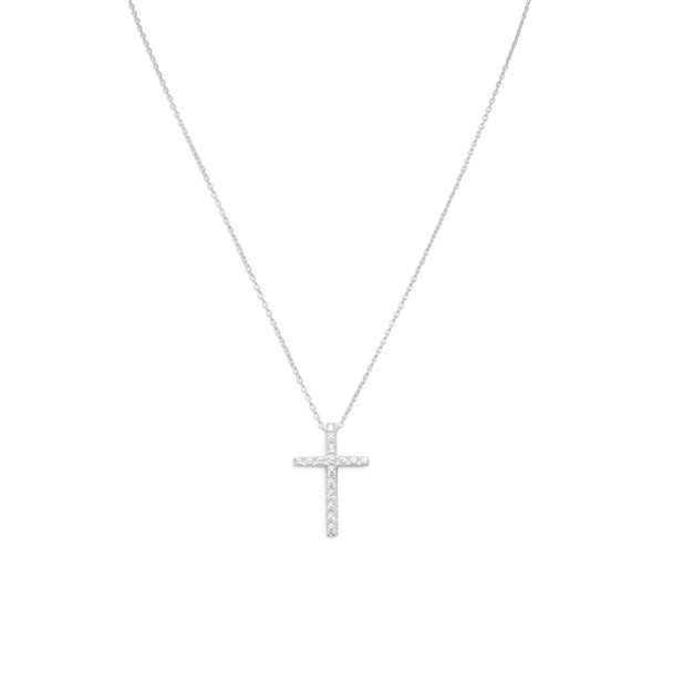 Sterling Silver 16" CZ Cross Necklace