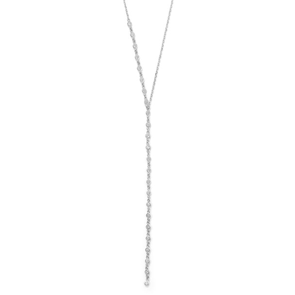 Sterling Silver 16"+2 Rhodium Plated Bezel CZ Lariat Necklace